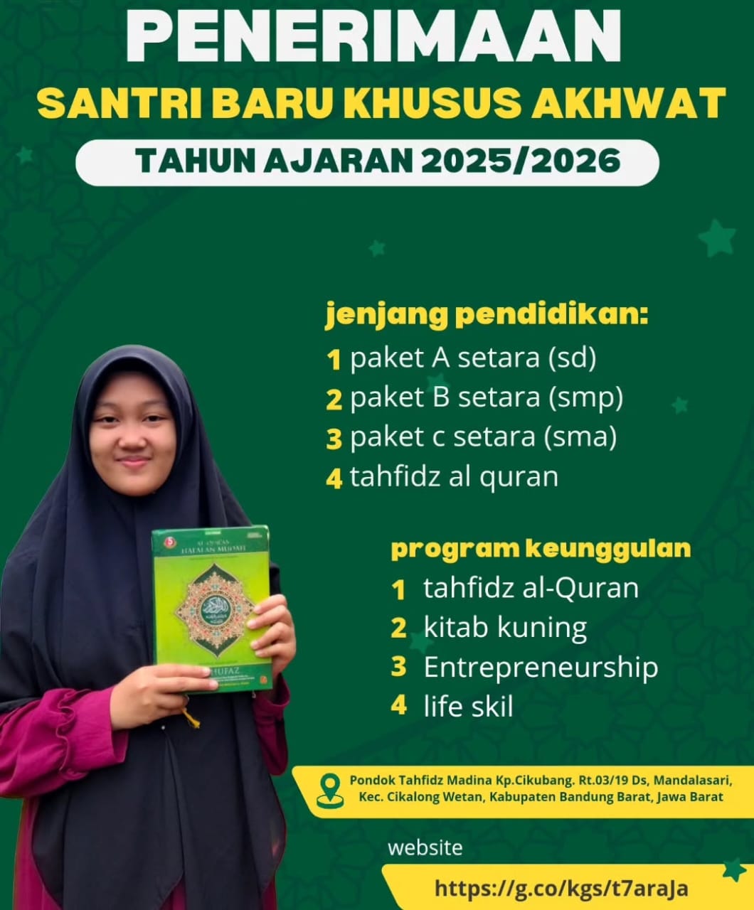 PENERIMAAN SANTRI AKHWAT PONDOK TAHFIDZ MADINA 